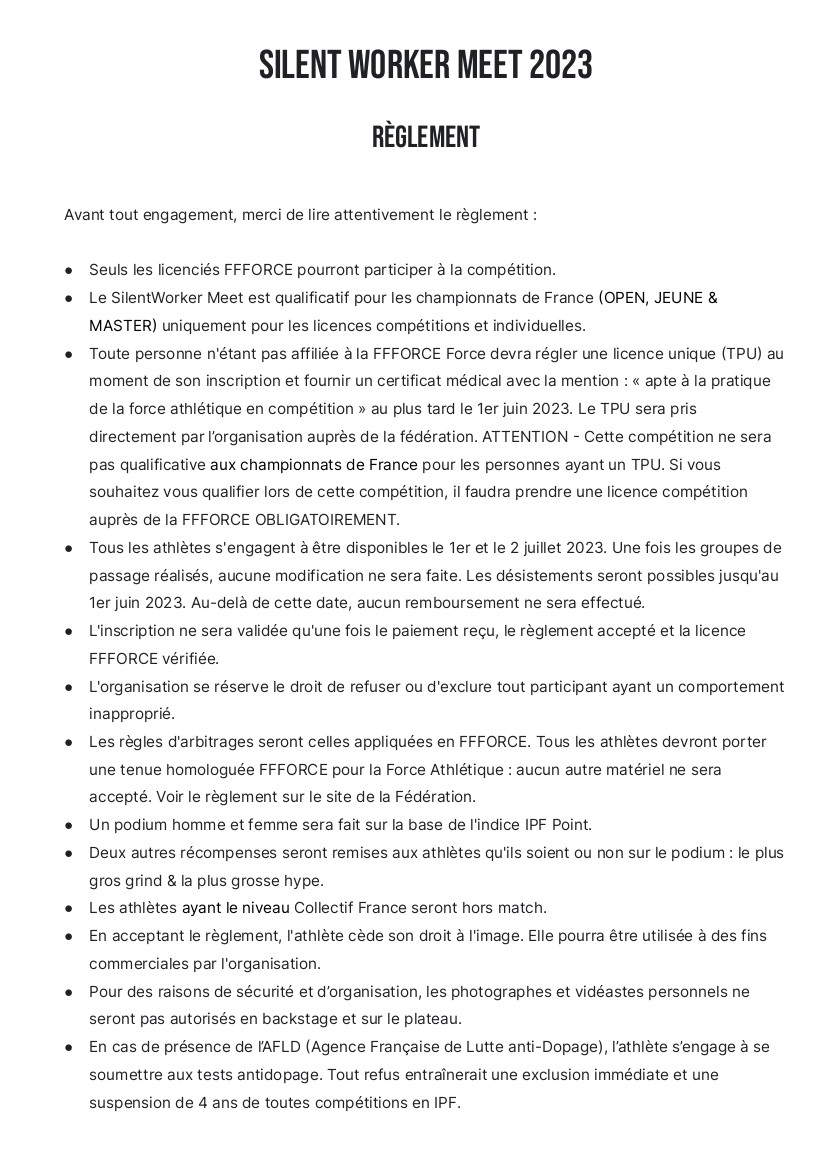 Règlement SW Meet 2023